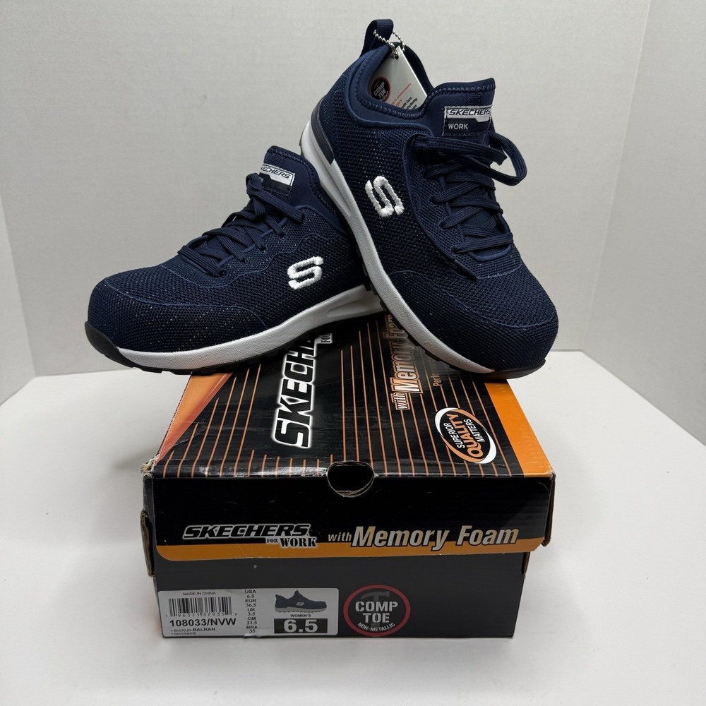 Skechers Work Bulklin Balran Comp Toe Shoes Women’s 6.5 Navy 108033/NVW New